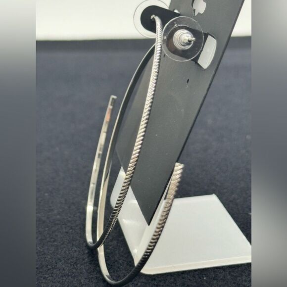 Fashion Accents Silver 3” open hoop post earrings. - Picture 3 of 4